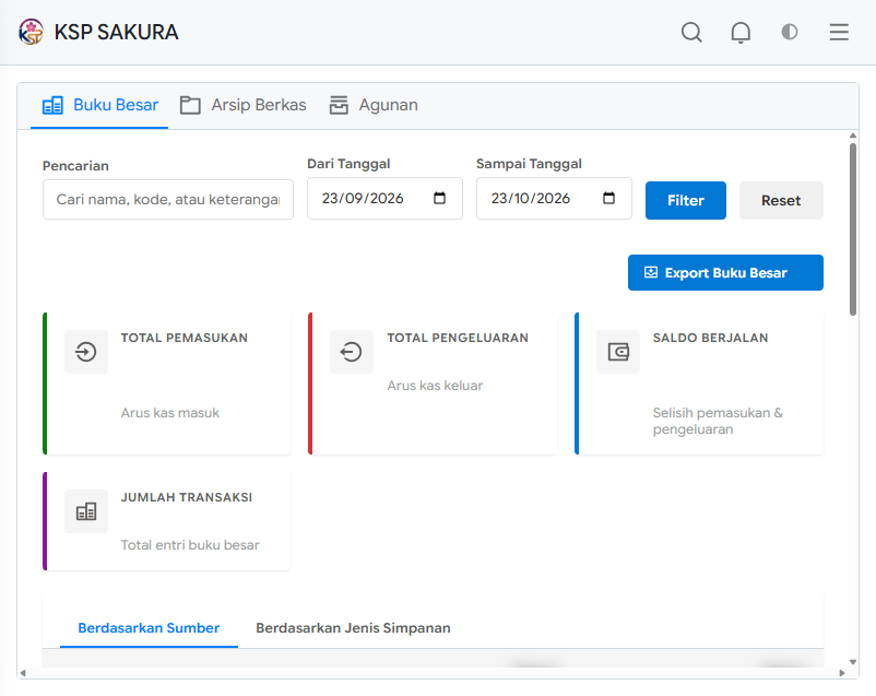 Tampilan fitur Berkas Data dan Buku Besar