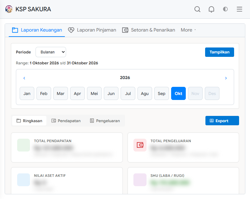 Tampilan fitur Laporan